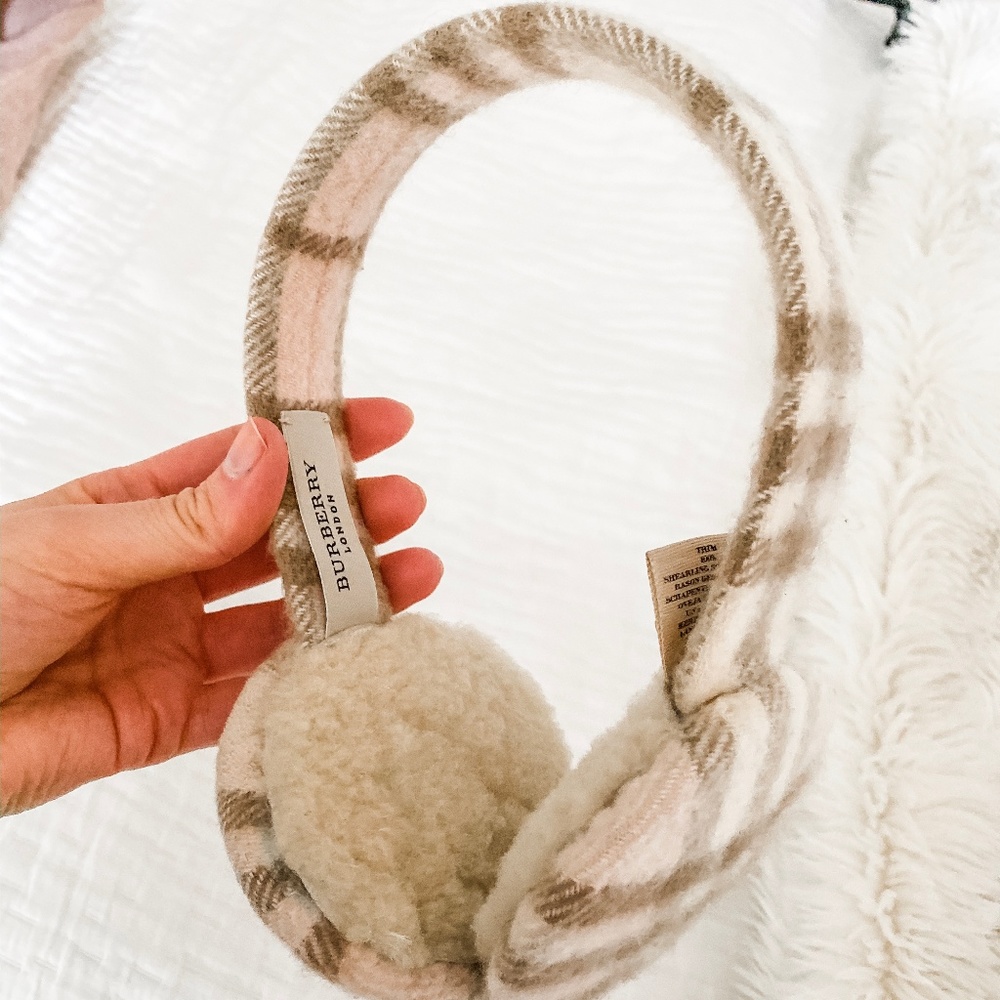 Burberry Pink Cashmere Check Earmuffs
